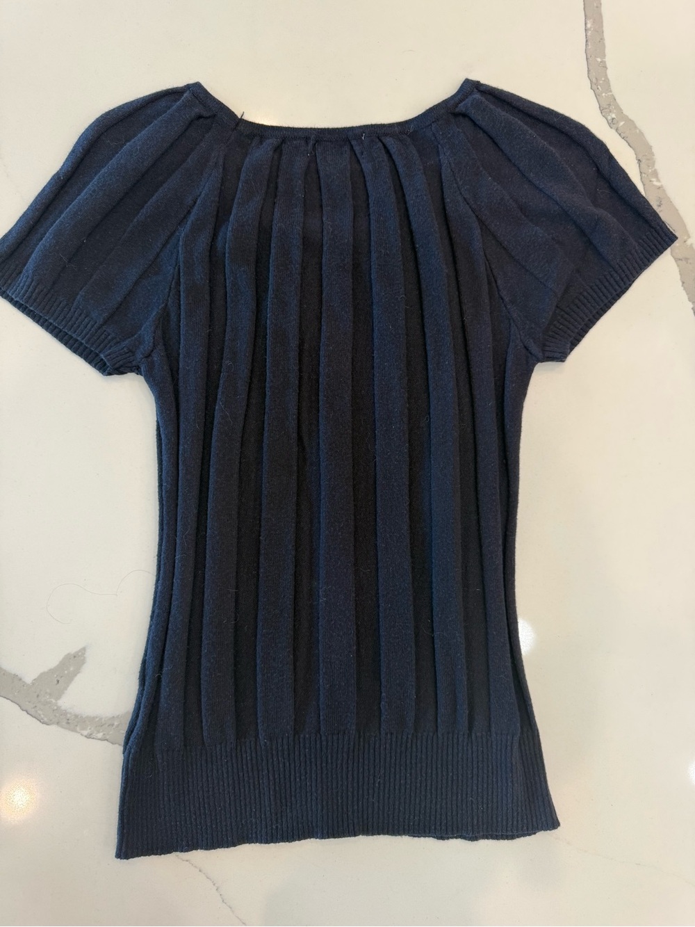 Joseph A Navy Ribbed Short-Sleeve Sweater